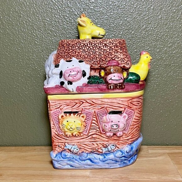 NOAH’S SS ARK 9 x 5 Ceramic Cookie Jar Canister New World Specialties Pre-owned - Picture 5 of 10